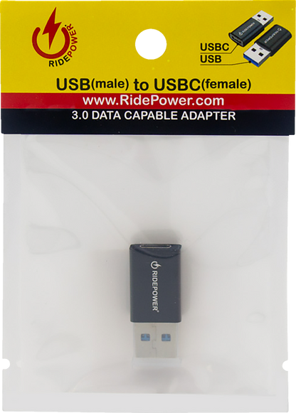 RIDEPOWER Male USB to Female USB-C Adapter - Power - Compact - Black RPUSBUSBCADPT