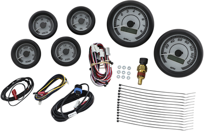 DAKOTA DIGITAL MVX-8K Series Analog/Digital 6-Gauge Kit - Black Bezel - White Face with Gray Background MVX-8604-WG-K
