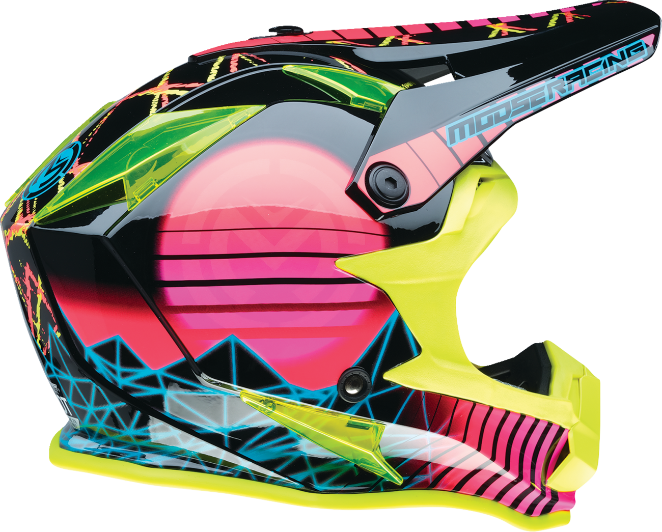 MOOSE OFFROAD Youth F.I. Helmet - Vaporwave - MIPS® - Black/Pink/Yellow - Large 0111-1616