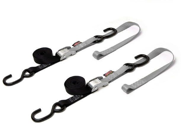 Tie Down Cam S Hook Soft Tye 1"X6' Black/Silver Pair