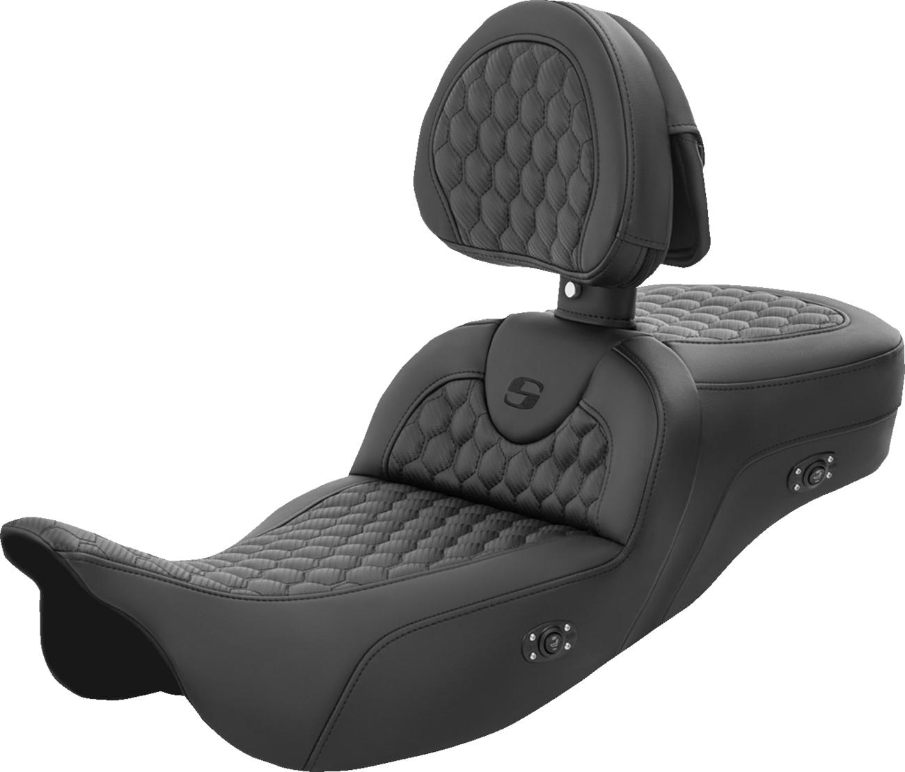 SADDLEMEN RoadSofa™ Seat - Honeycomb - with Backrest - Extended Reach - Heated - FL '08-'23 808-07B-190BRHC