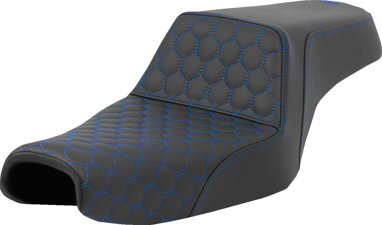 SADDLEMEN Step-Up Seat - Honeycomb - Blue Stitching - 3.3 Gal Tank - Sportster '04-'22 807-11-17701