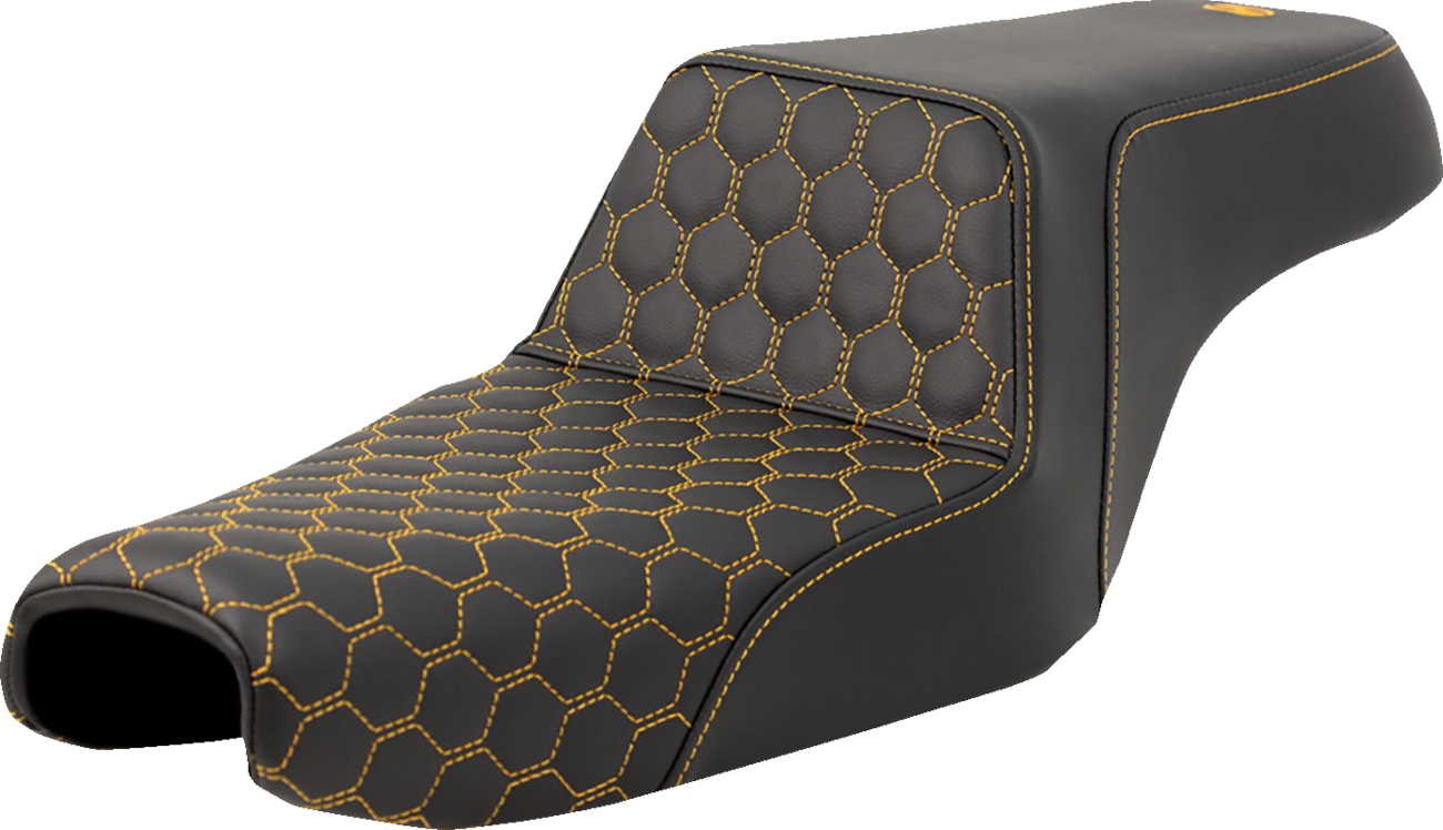 SADDLEMEN Step-Up Seat - Honeycomb - Gold Stitching - 3.3 Gal Tank - Sportster '04-'22 807-11-17707
