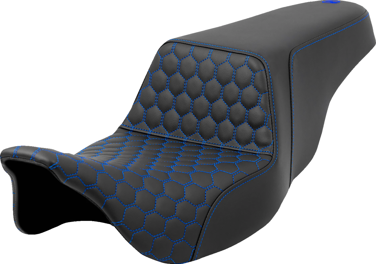 SADDLEMEN Step-Up Seat - Honeycomb - Blue Stitching - FL '08-'23 808-07B-17701