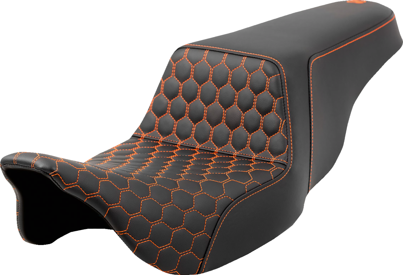 SADDLEMEN Step-Up Seat - Honeycomb - Orange Stitching - FL '08-'23 808-07B-17703