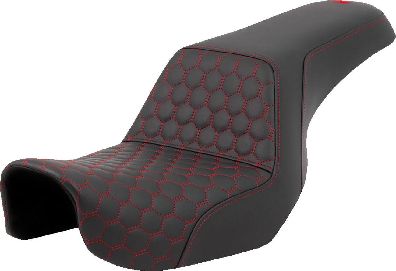 SADDLEMEN Step-Up Seat - Honeycomb - Red Stitching - Dyna '06-'17 806-04-17704
