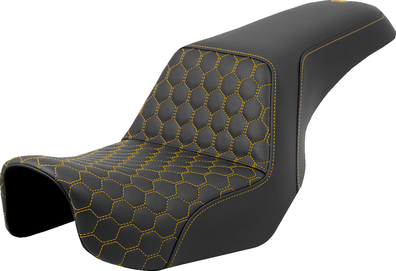 SADDLEMEN Step-Up Seat - Honeycomb - Gold Stitching - Dyna '06-'17 806-04-17707
