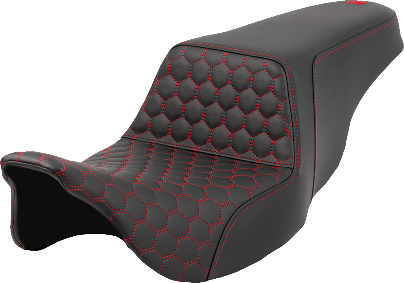 SADDLEMEN Step-Up Seat - Honeycomb - Red Stitching - FL '08-'23 808-07B-17704