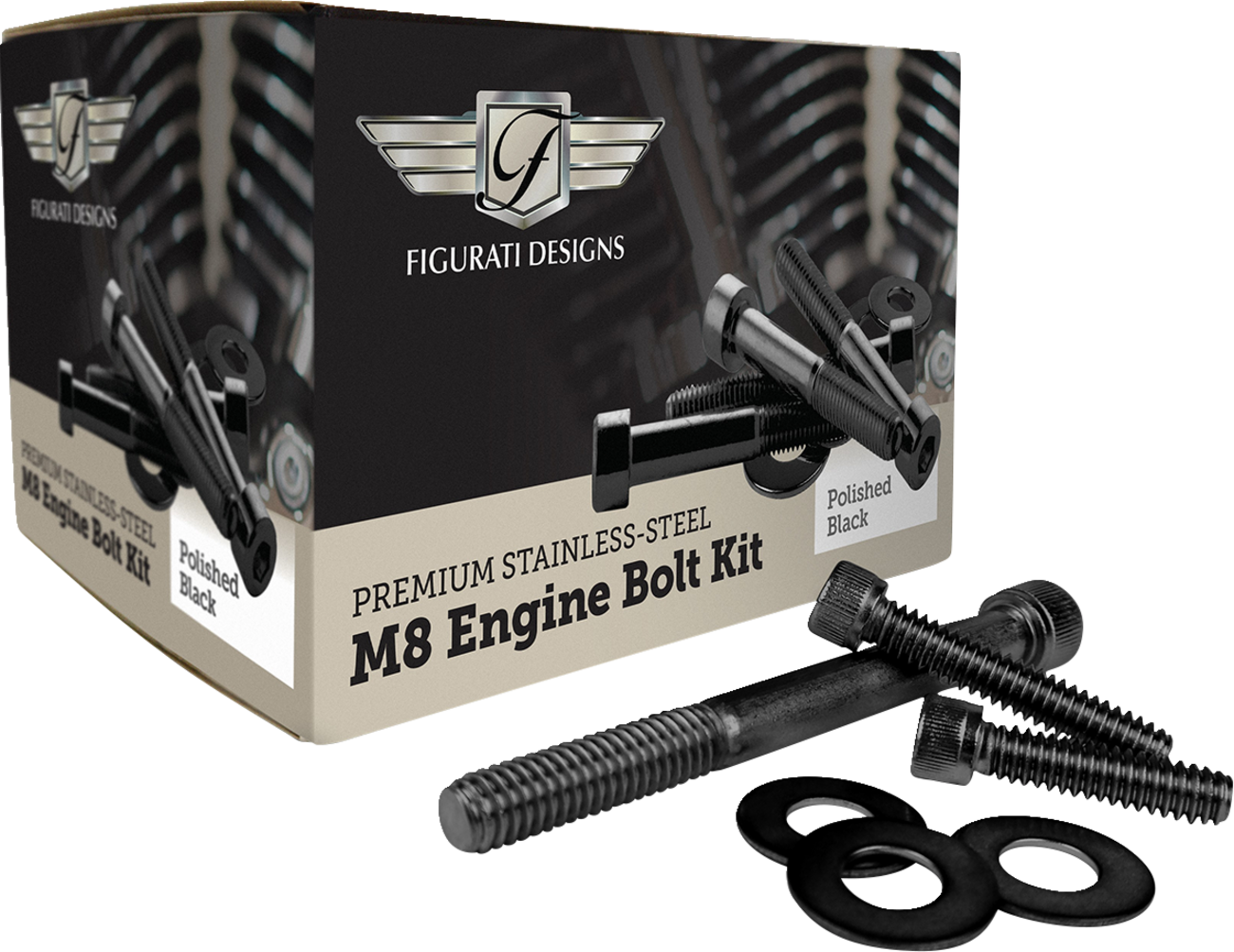 FIGURATI DESIGNS Engine Bolt Kit - Black - Stainless Steel - M8 FD100-M8 BOLT-BLK