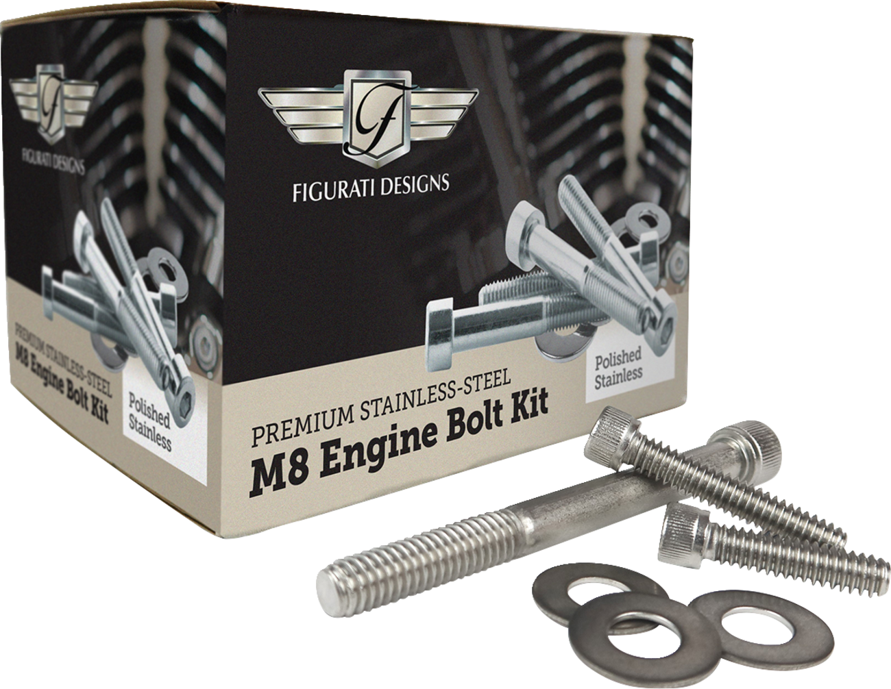 FIGURATI DESIGNS Engine Bolt Kit - Polished - Stainless Steel - M8 FD100-M8 BOLT-SS