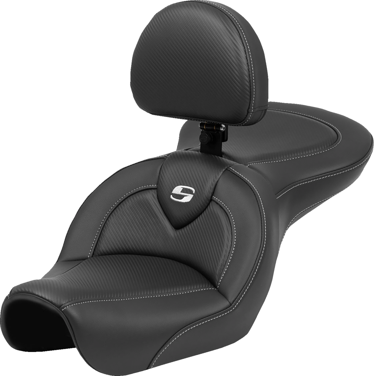 SADDLEMEN Roadsofa™ Seat - Carbon Fiber - Black Stitch - with Backrest - FL '04-'05 804-04-185BR
