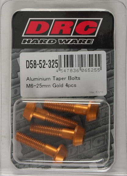 Aluminum Taper Bolts Gold M6x25mm 4/Pk