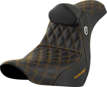SADDLEMEN Pro Series SDC Performance Seat - w/ Backrest - Gold Stitch - FL/FX '18-'23 SC81829GOLRT