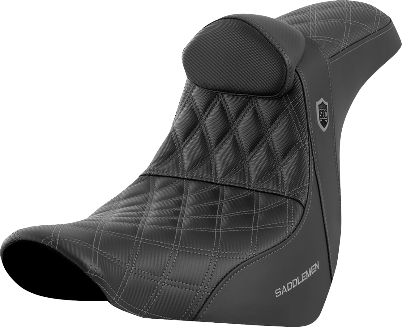 SADDLEMEN Pro Series SDC Performance Seat - w/ Backrest - Gray Stitch - FL/FX '18-'23 SC81829GRERT