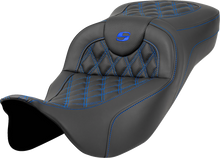 SADDLEMEN Extended Reach Roadsofa™ Seat - Lattice Stitch - Blue Stitch - without Backrest - FL '08-'24 808-07B-18401