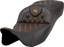 SADDLEMEN Extended Reach Roadsofa™ Seat - Lattice Stitch - Orange Stitch - without Backrest - FL '08-'24 808-07B-18403