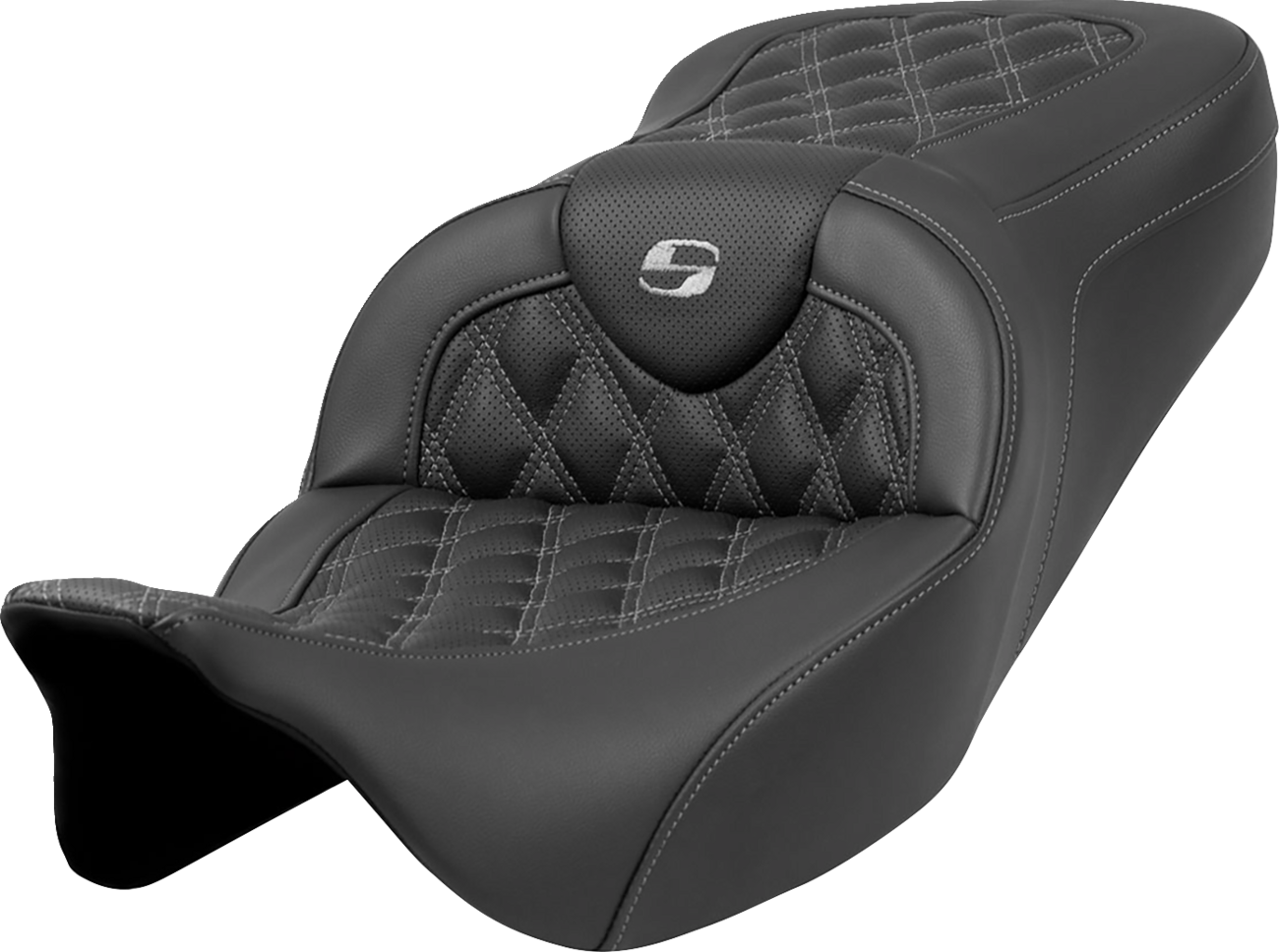 SADDLEMEN Roadsofa™ Seat - Lattice Stitch - Dark Gray Stitch - without Backrest - FLH/FLT '08-'23 808-07B-18202