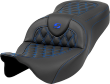 SADDLEMEN Roadsofa™ Seat - Lattice Stitch - Blue Stitch - without Backrest - FLH/FLT '08-'23 808-07B-18201