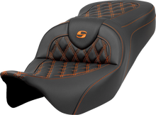 SADDLEMEN Roadsofa™ Seat - Lattice Stitch - Orange Stitch - without Backrest - FLH/FLT '08-'23 808-07B-18203