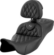 SADDLEMEN Roadsofa™ Extended Reach Seat - Lattice Stitch - Dark Gray Stitch - with Backrest - FL '08-'24 808-07B-184B2