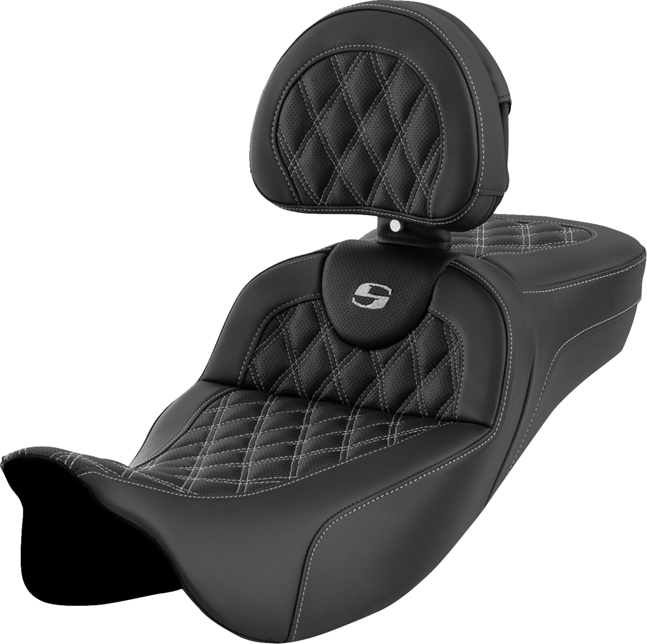 SADDLEMEN Roadsofa™ Extended Reach Seat - Lattice Stitch - Silver Stitch - with Backrest - FL '08-'24 808-07B-184B5
