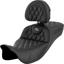 SADDLEMEN Roadsofa™ Extended Reach Seat - Lattice Stitch - Silver Stitch - with Backrest - FL '08-'24 808-07B-184B5