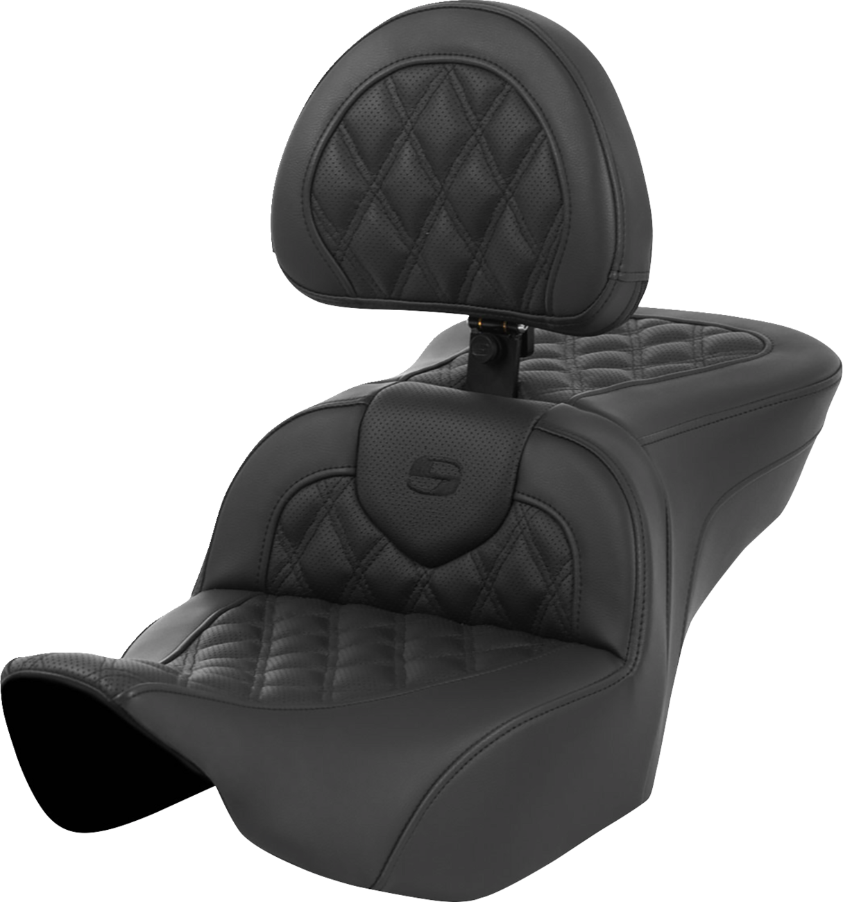 SADDLEMEN Roadsofa™ Seat - with Backrest - Lattice Stitch - Black - FL '23-'24 823-07-182BR