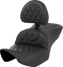 SADDLEMEN Roadsofa™ Seat - with Backrest - Lattice Stitch - Black - FL '23-'24 823-07-182BR