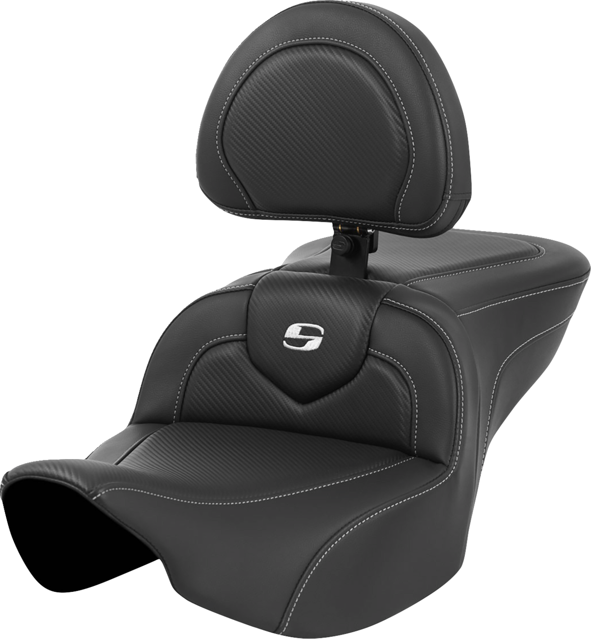 SADDLEMEN Roadsofa™ Seat - Carbon Fiber - Silver Stitch/Silver Logo - with Backrest - FL '23-'24 823-07-185BR