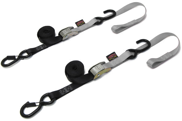 Tie Down Cam Sec Hook Soft Tye 1"X6' Black/Silver Pair
