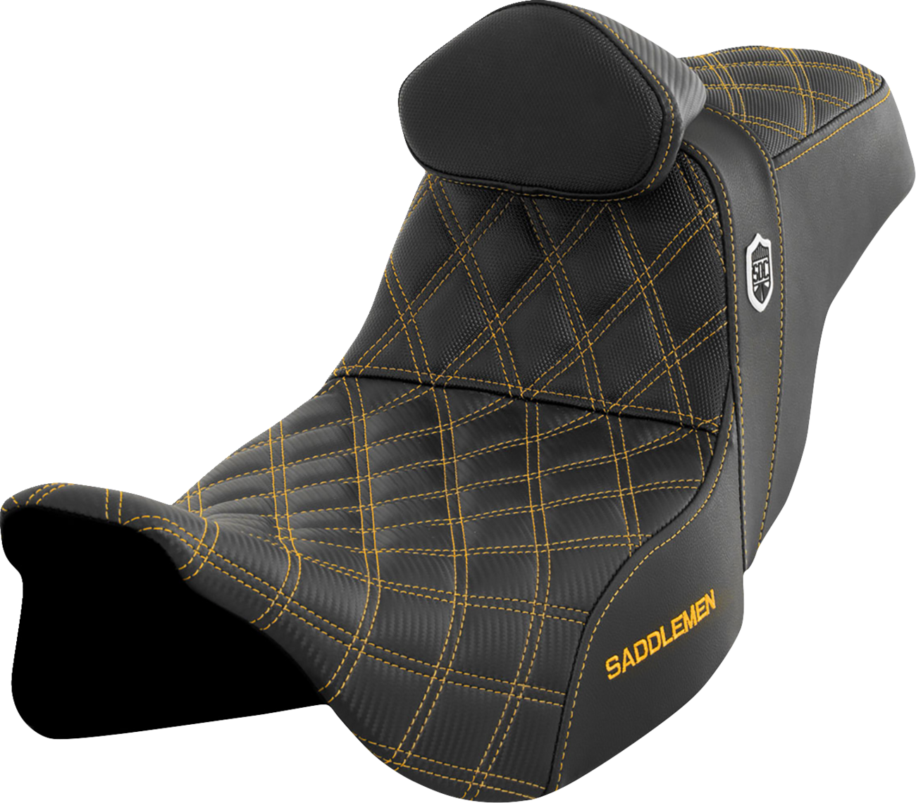 SADDLEMEN Pro Series SDC Performance Seat - w/ Backrest - Gold Stitch - FLH/FLT '08-'25 SC80807GOLRT