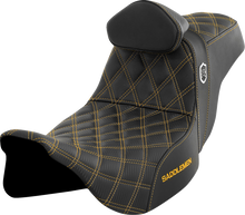 SADDLEMEN Pro Series SDC Performance Seat - w/ Backrest - Gold Stitch - FLH/FLT '08-'25 SC80807GOLRT