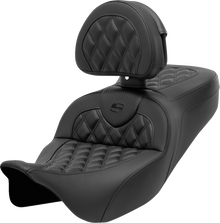 SADDLEMEN Roadsofa™ Seat - with Backrest - Lattice Stitch - Carbon Fiber - FL '08-'23 808-07B-206B0
