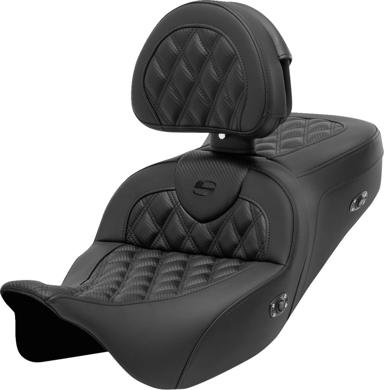 SADDLEMEN Roadsofa™ Seat - with Backrest - Lattice Stitch - Carbon Fiber - FL '08-'23 808-07B-206C0