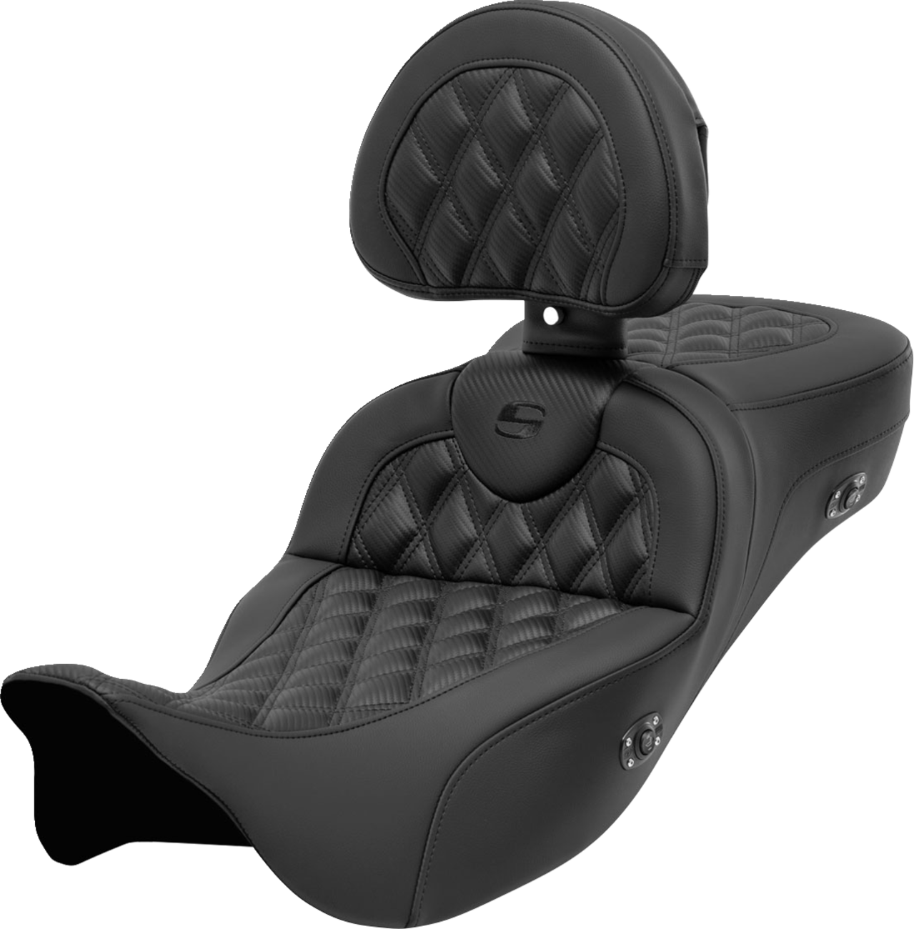SADDLEMEN Roadsofa™ Extended Reach Seat - with Backrest - Lattice Stitch - Carbon Fiber - FL '08-'23 808-07B-207C0