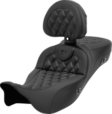 SADDLEMEN Roadsofa™ Extended Reach Seat - with Backrest - Lattice Stitch - Carbon Fiber - FL '08-'23 808-07B-207C0