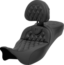 SADDLEMEN Roadsofa™ Extended Reach Seat - with Backrest - Lattice Stitch - Carbon Fiber - FL '08-'24 808-07B-207B0