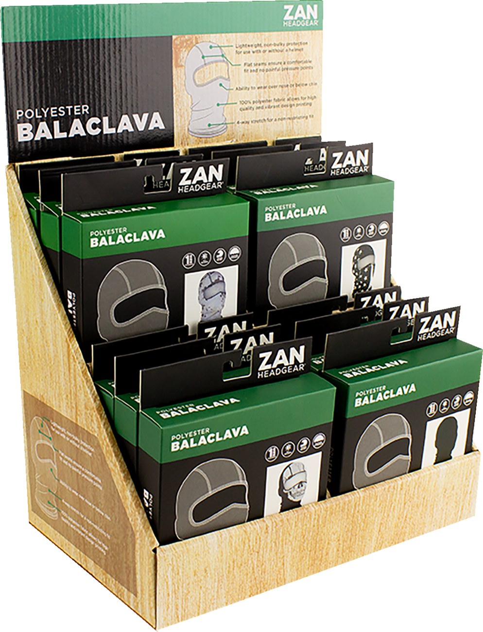 ZAN HEADGEAR DISPLAY PREPACK BALACLAVA POLY 12PK DISPF-ZBPBS