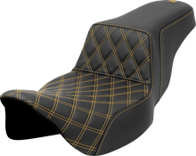 SADDLEMEN Step-Up Seat - Front Lattice Stitch - Gold Stitch - Extended Reach - FLH/FLT '08-'23 808-07E-17207