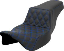 SADDLEMEN Step-Up Seat - Front Lattice Stitch - Blue Stitch - Extended Reach - FLH/FLT '08-'23 808-07E-17201