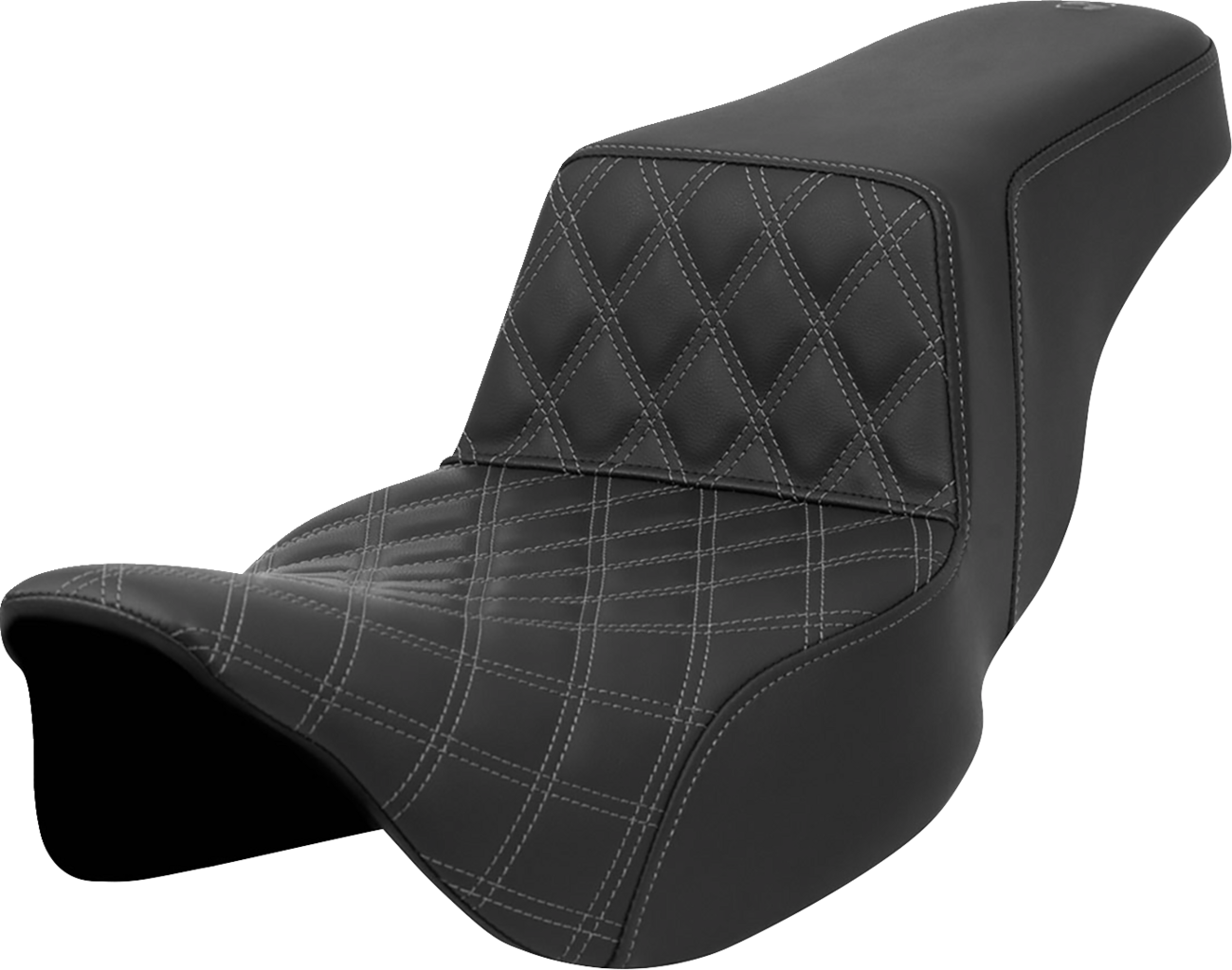 SADDLEMEN Step-Up Seat - Front Lattice Stitch - Gray Stitch - Extended Reach - FLH/FLT '08-'23 808-07E-17202