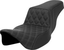 SADDLEMEN Step-Up Seat - Front Lattice Stitch - Gray Stitch - Extended Reach - FLH/FLT '08-'23 808-07E-17202