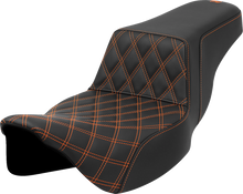 SADDLEMEN Step-Up Seat - Front Lattice Stitch - Orange Stitch - Extended Reach - FLH/FLT '08-'23 808-07E-17203