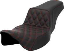 SADDLEMEN Step-Up Seat - Front Lattice Stitch - Red Stitch - Extended Reach - FLH/FLT '08-'23 808-07E-17204