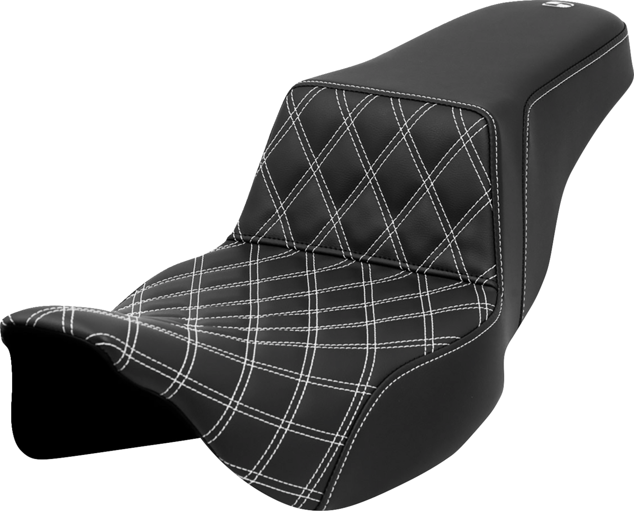 SADDLEMEN Step-Up Seat - Front Lattice Stitch - White Stitch - Extended Reach - FLH/FLT '08-'23 808-07E-17206