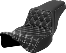 SADDLEMEN Step-Up Seat - Front Lattice Stitch - White Stitch - Extended Reach - FLH/FLT '08-'23 808-07E-17206