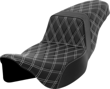 SADDLEMEN Step-Up Seat - Lattice Stitch - White Stitch - Extended Reach - FLH/FLT '08-'23 808-07E-17506
