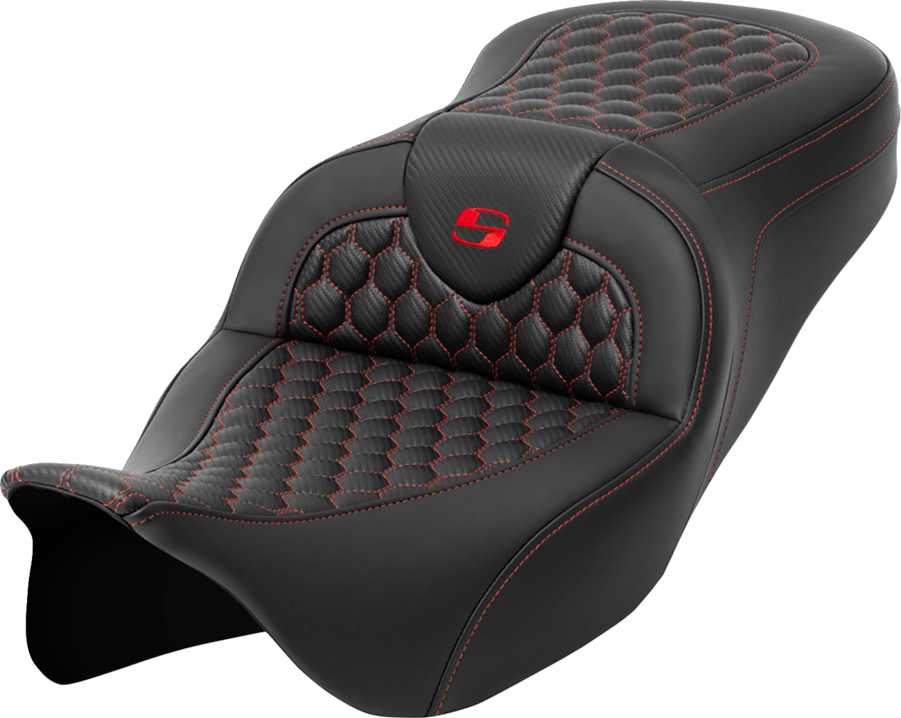 SADDLEMEN RoadSofa™ Seat - Honeycomb - Red Stitch - without Backrest - FLH/FLT '08-'23 808-07B-18904