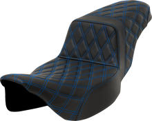 SADDLEMEN Step-Up Seat - Lattice Stitch - Blue Stitch - Extended Reach - FLH/FLT '08-'23 808-07E-17501