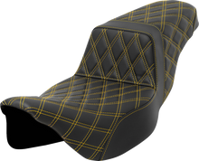 SADDLEMEN Step-Up Seat - Lattice Stitch - Gold Stitch - Extended Reach - FLH/FLT '08-'23 808-07E-17507